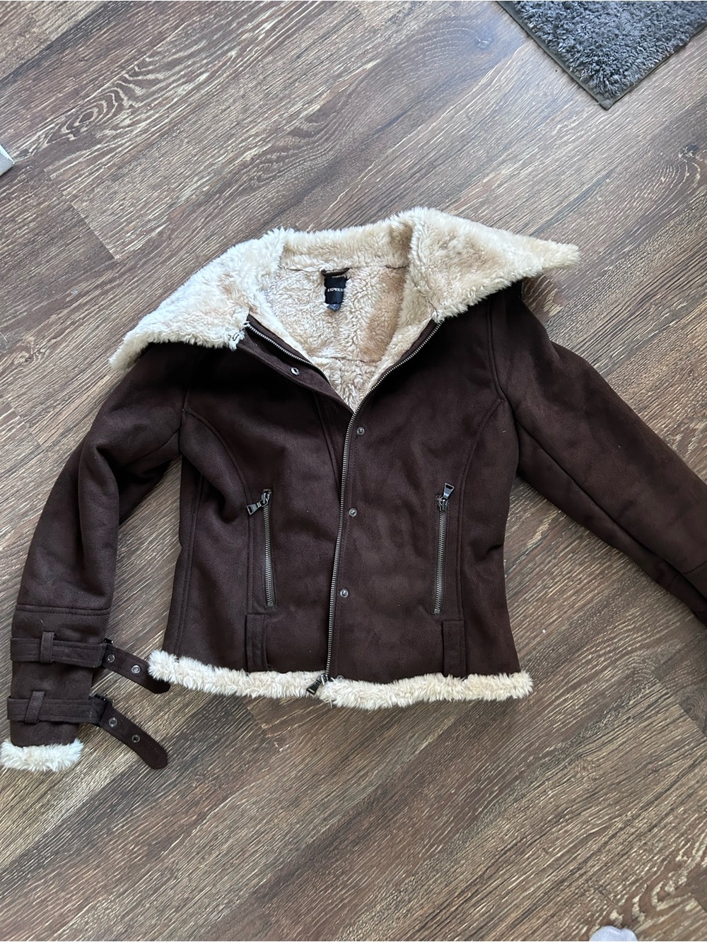 Express Brown Faux Shearling Trim Jacket